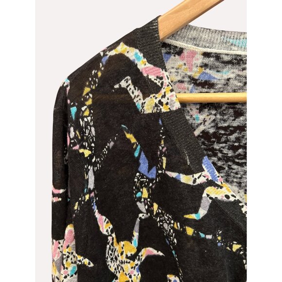 Bimba Y Lola Black Abstract Wrap Front Linen Sweater Medium Artsy Eclectic Print - Picture 3 of 7